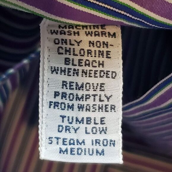 Polo Ralph Lauren Oxford Mens Large 16 Purple Stripe LS Button Down Shirt Vtg - Picture 5 of 10